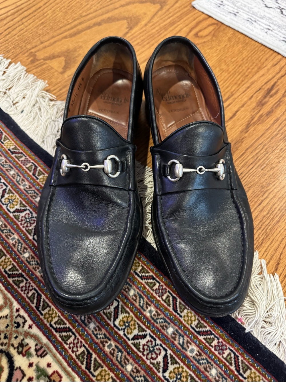 Allen Edmonds Black Leather Bit Loafers with Silver Hardware
